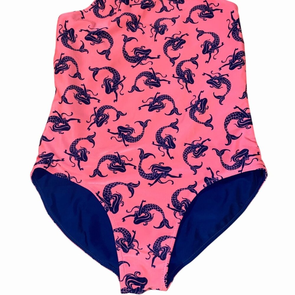 Reversible Girls' One Piece Swimsuit With Pink Blue Mermaid Print Size S